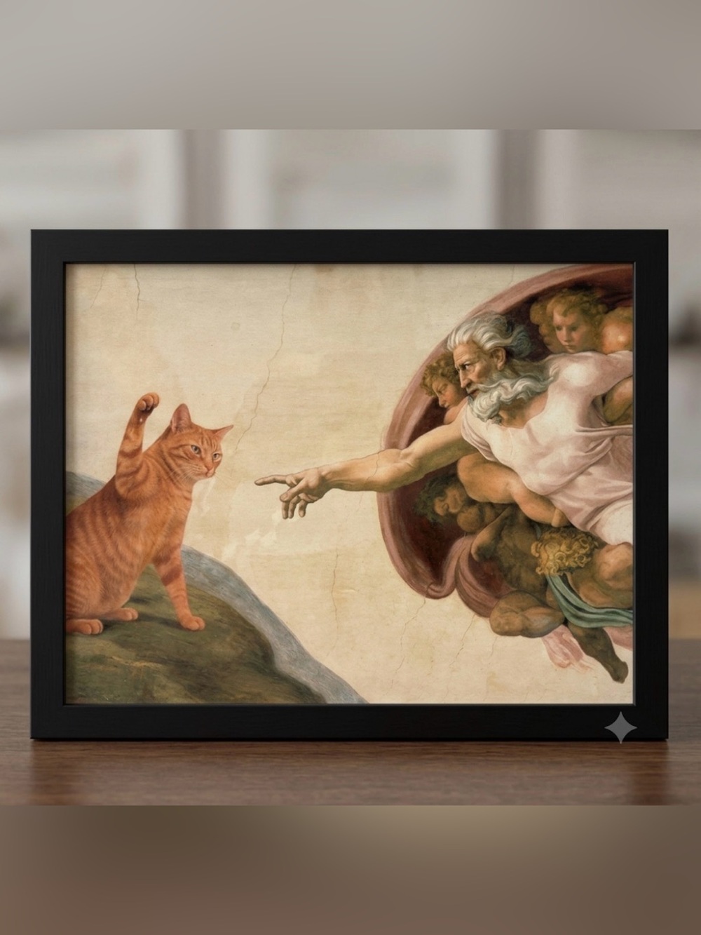 Michelangelo Parody, Humorous Renaissance Meme, Funny Cat Framed 8x10 Print